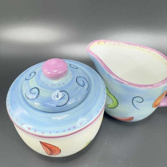 Dansk Ratatouille Creamer And Sugar Bowl Set Ceramic Hand Painted Multicolored - Picture 12 of 16